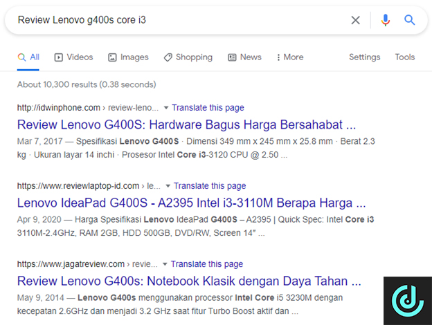 mencari review laptop yang bagus di google